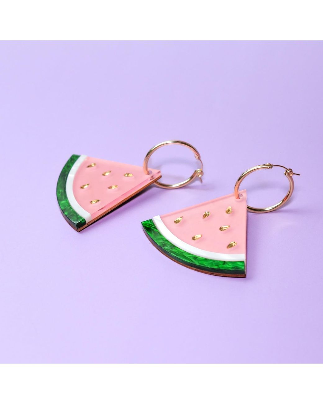 By Chavelli Green Watermelon Wedge Dangly Hoop Earrings