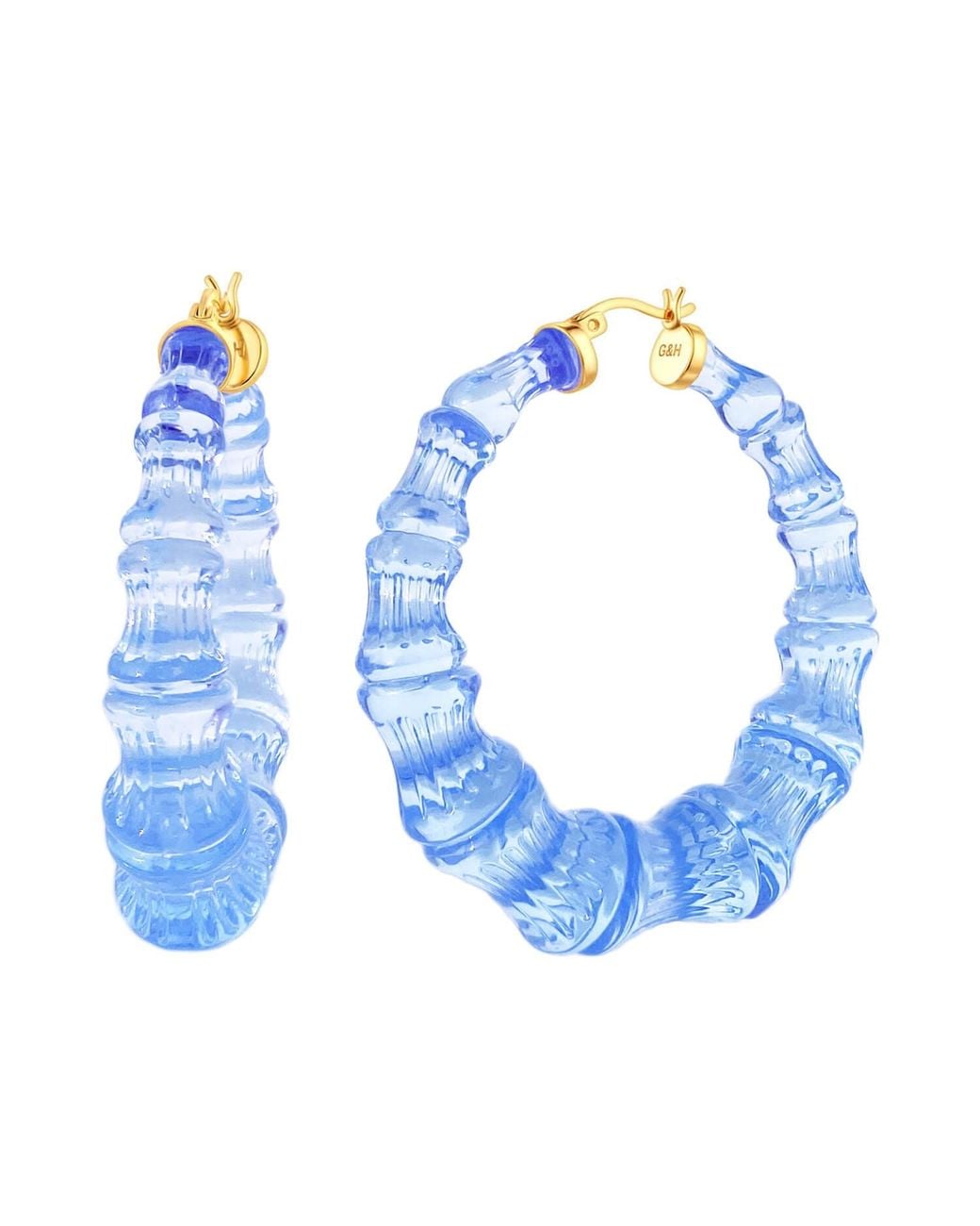 Gold & Honey Blue Bamboo Hoop Earrings