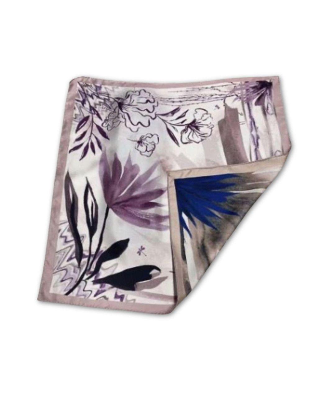 Hi Silk Purple Neutrals Petals And Palms Large Square Silk Twill Scarf
