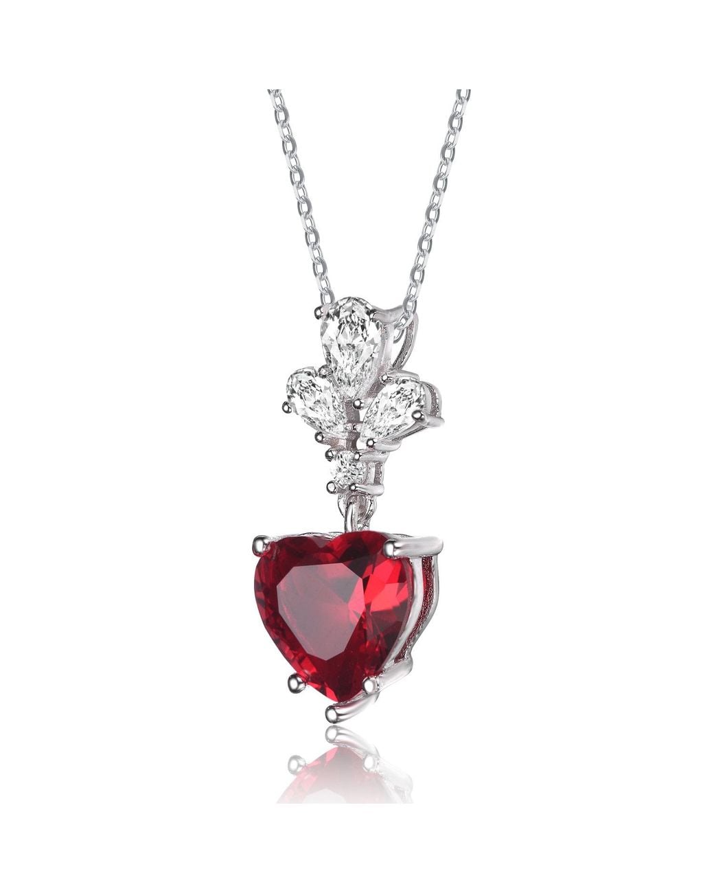 Genevive Jewelry White Sterling Plated With Cubic Zirconia Heart Pendant Necklace