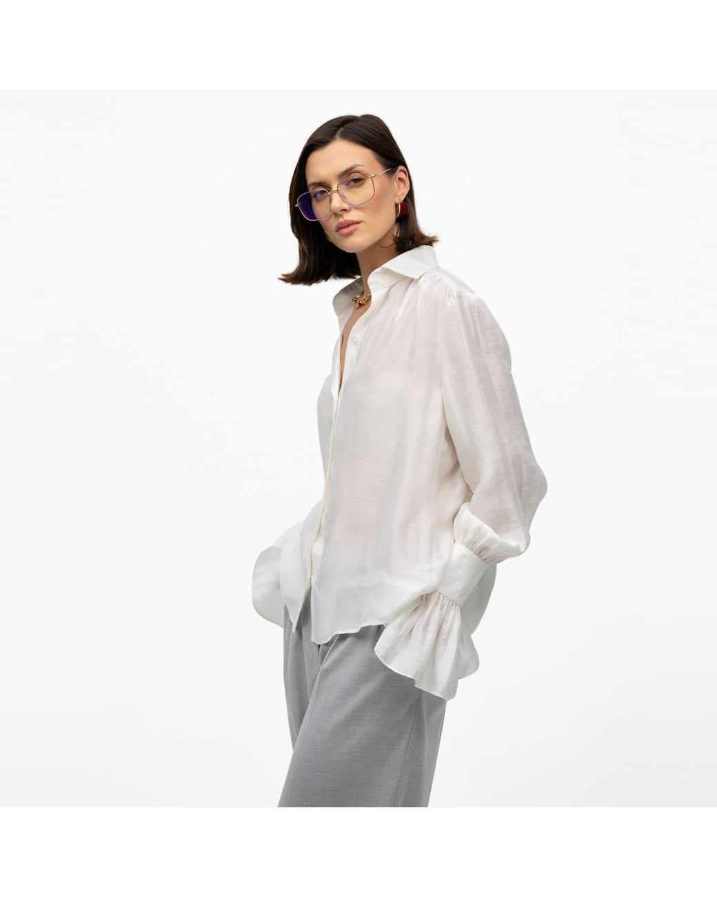 Mandragora White Crinkled Shirt With Decorative Cuffs Carmen Ecru