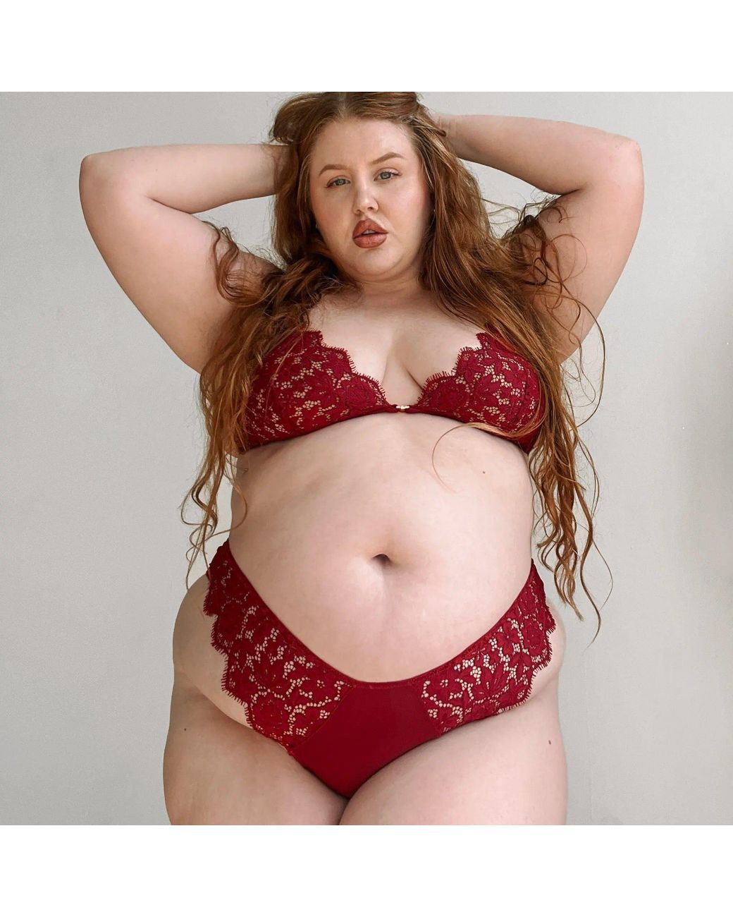 MONIQUE MORIN LINGERIE Red Frisson Triangle Bralette Bloodstone