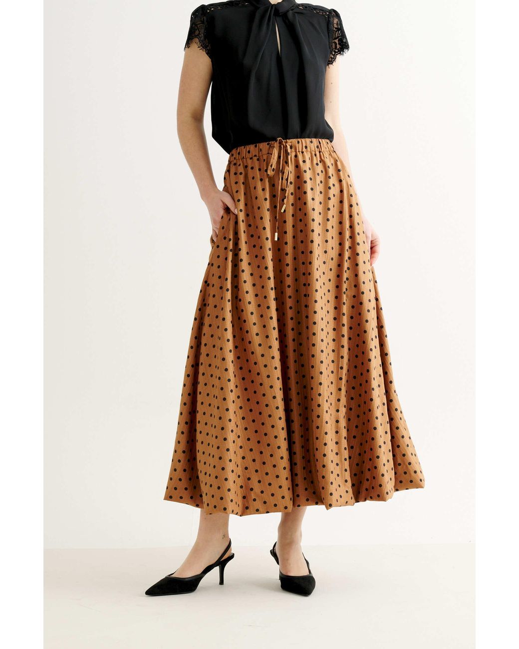 Louche Brown Dixie Spot Print Balloon Midi Skirt