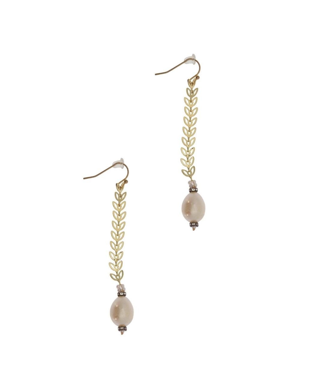 Saachi White Pearl Drop Botanical Chain Earrings