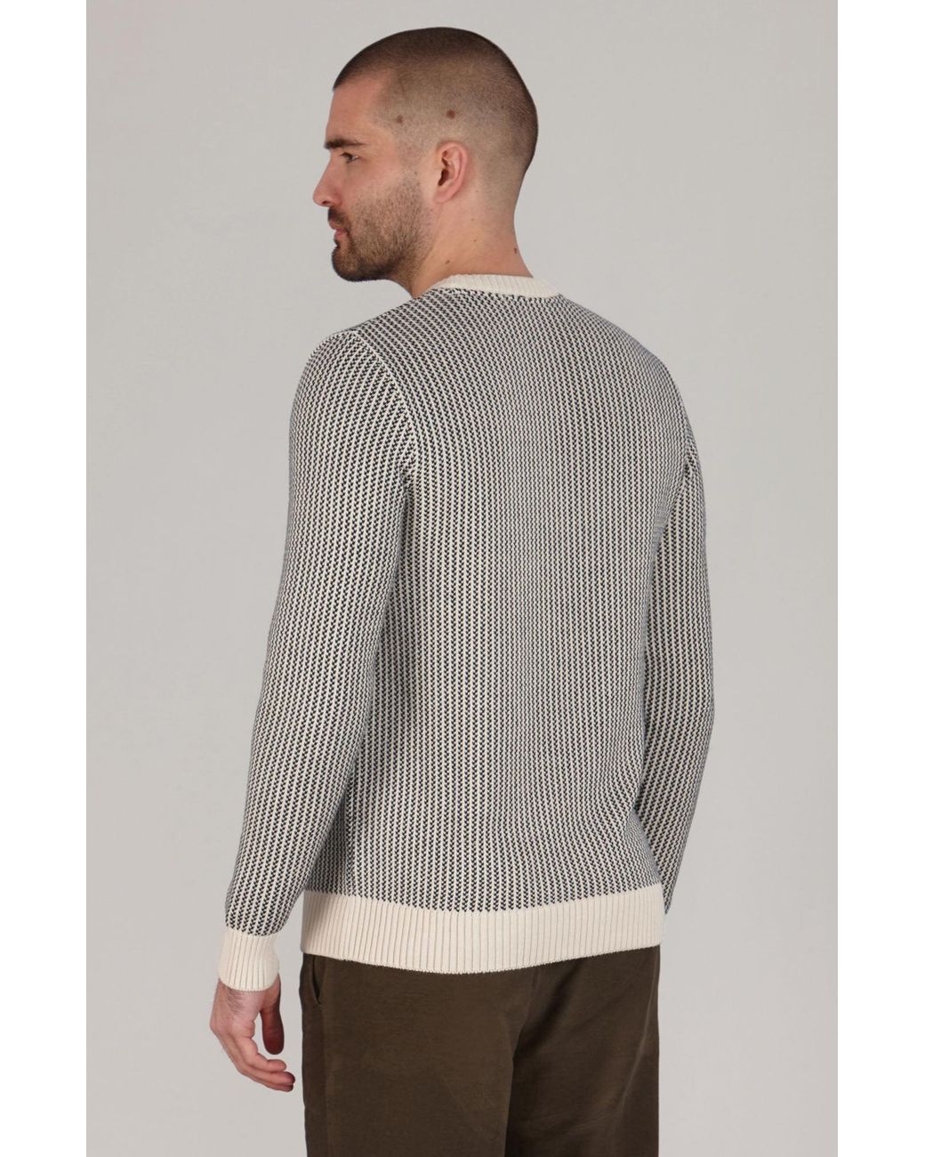 Paul James Knitwear Gray Cotton David Fisherman Tuck Stitch Jumper for men