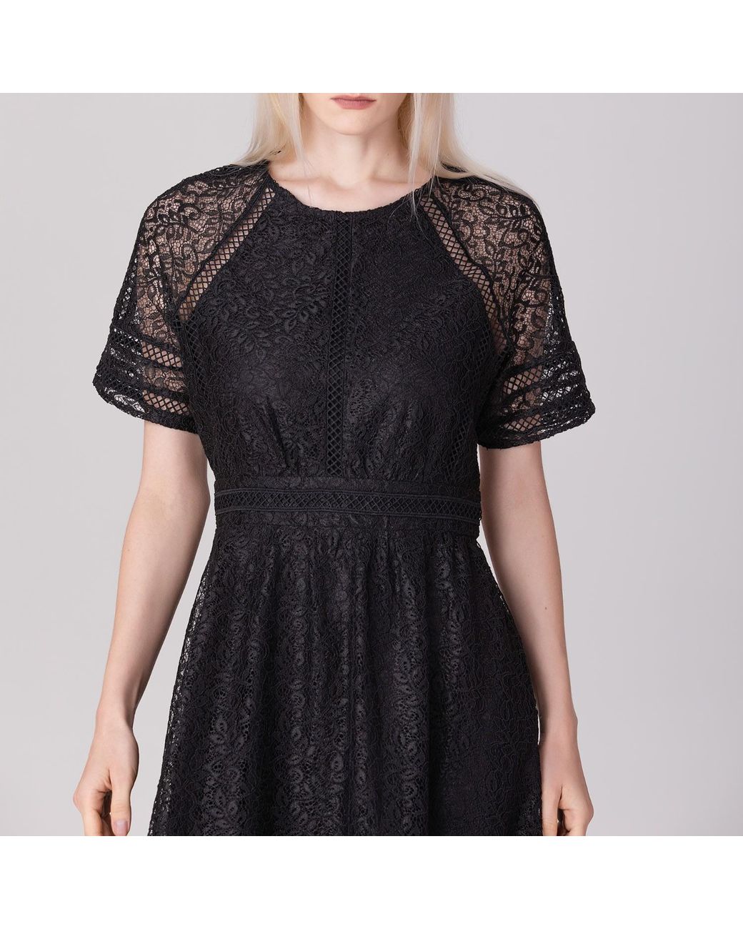 Smart and Joy Black All-Lace Flared Dress And Trims