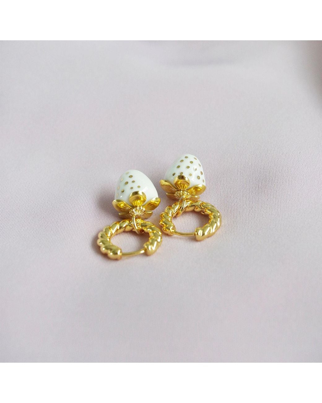POPORCELAIN Metallic Mini Porcelain Strawberry Hoop Earrings