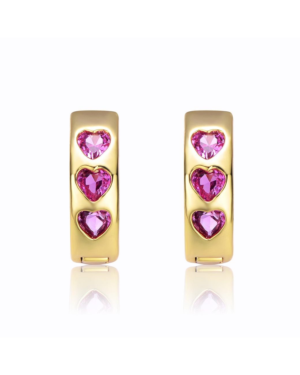 Genevive Jewelry Metallic Young Adults-Teens Plated With Heart Cubic Zirconia Triple Stone Round Hoop Earrings