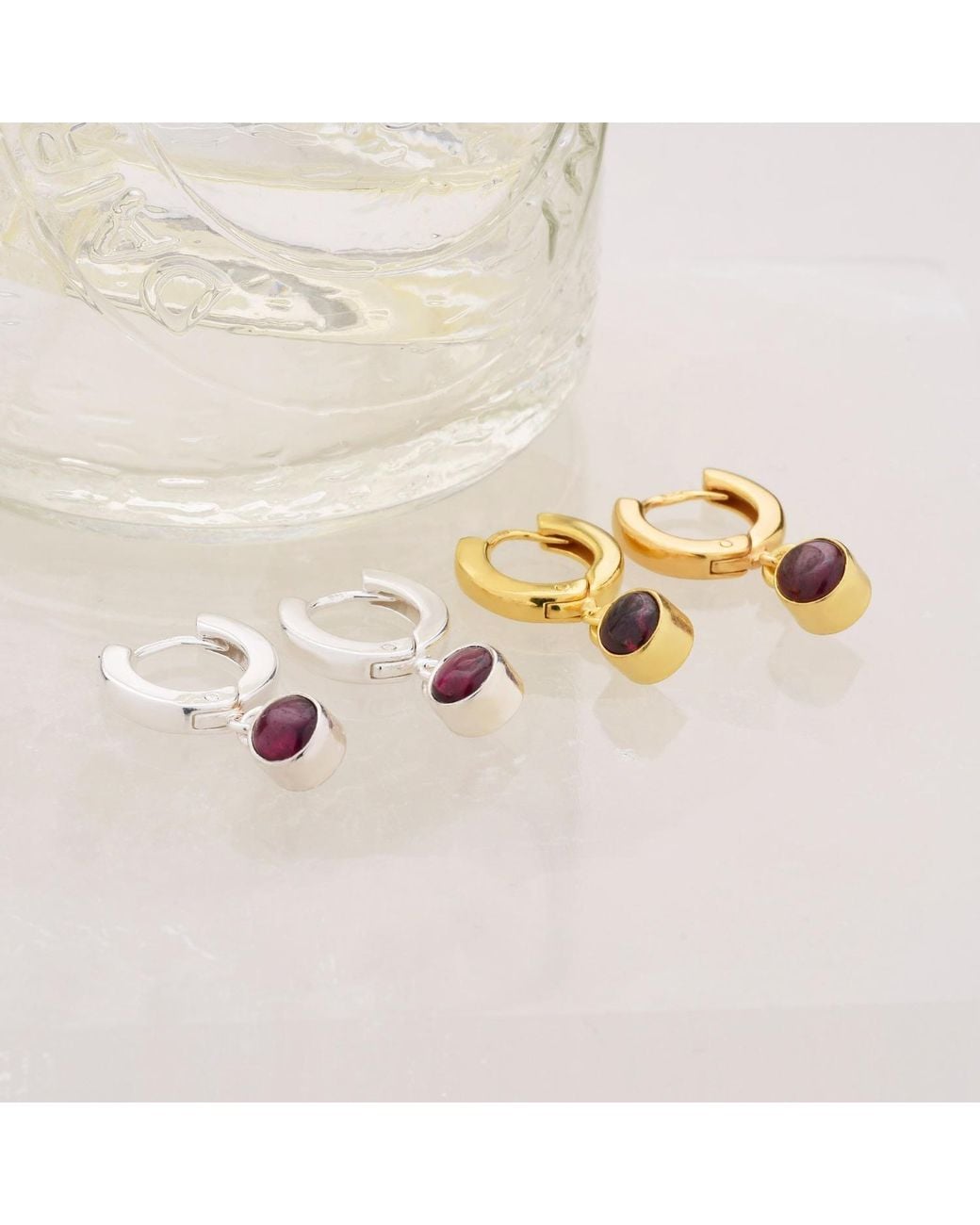 Nellou Jewellery Metallic Gem Hoop Birthstone Earrings January Plated Sterling