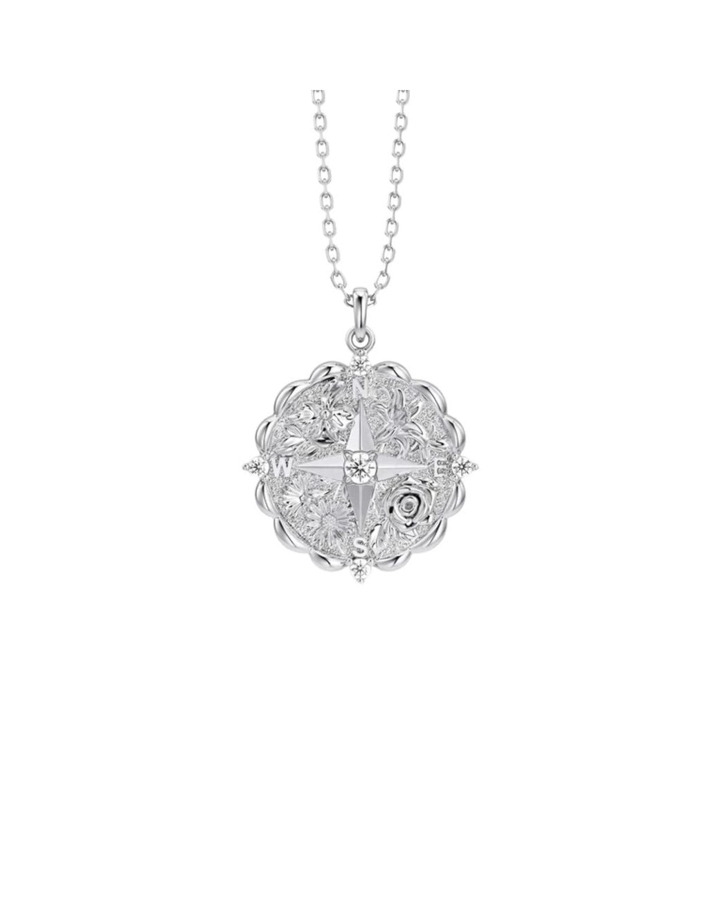 Vanimy White Floral Blessing Compass Medallion Necklace