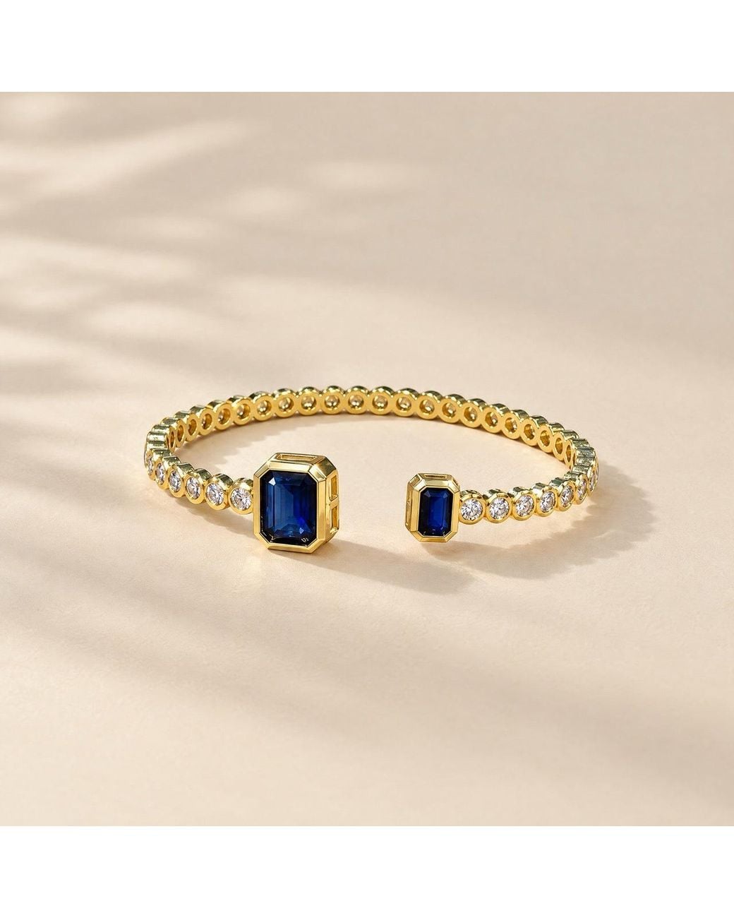 Saéa Metallic Deep Emerald-Cut Quartz Open Cuff Bracelet