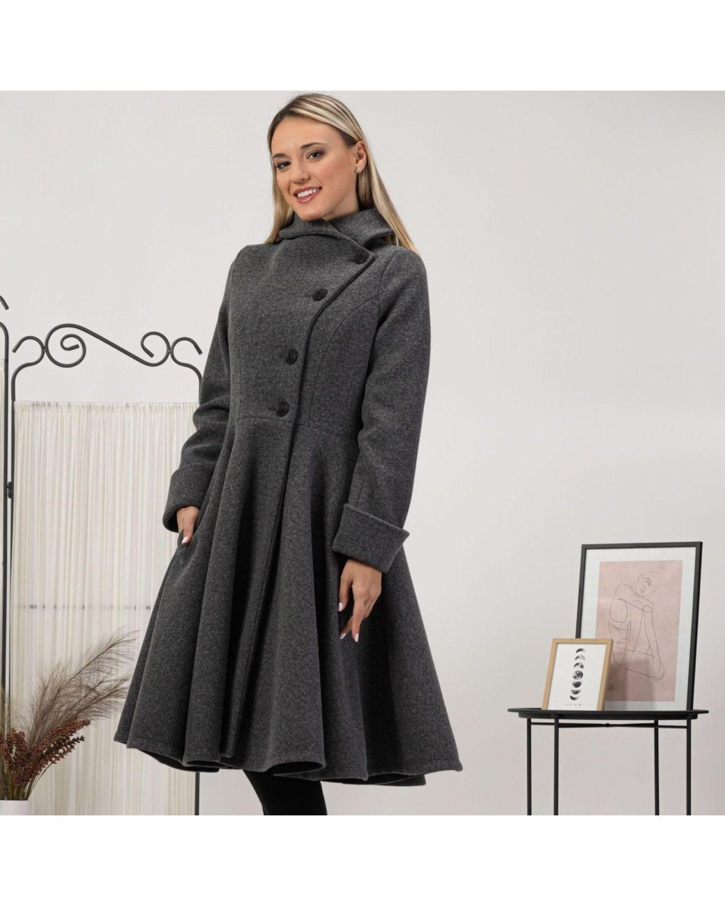 Nikka Place Black Wool Winter Princess Coat With Buttons
