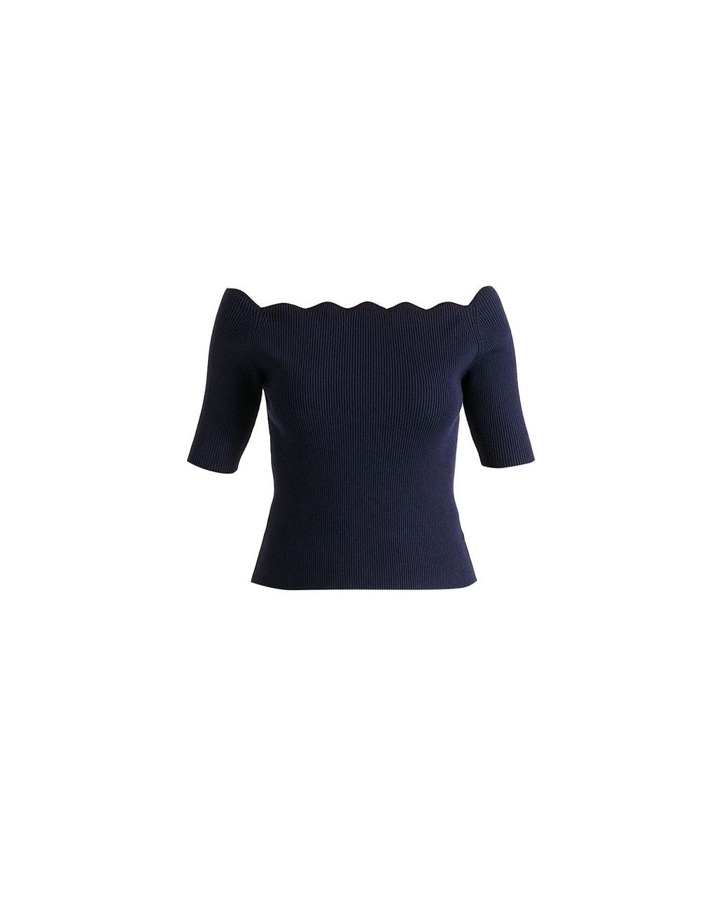 Paisie Blue Scallop Neck Knit Top
