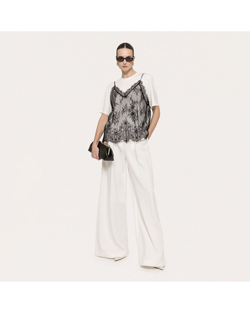 Nissa Gray Lace-Panel Top