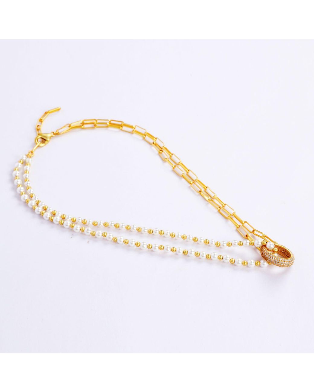 Lila Rasa White Pearl Link Choker With Oval Cz Loop