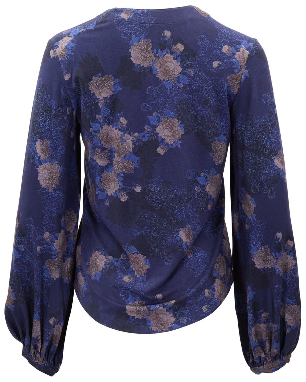 Lords of Harlech Blue Val Lans Floral Lyocell Stretch V-Neck Top