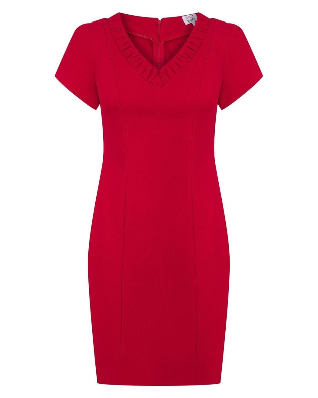 K-Win London Red Elegant Ruffle V-Neck Dress