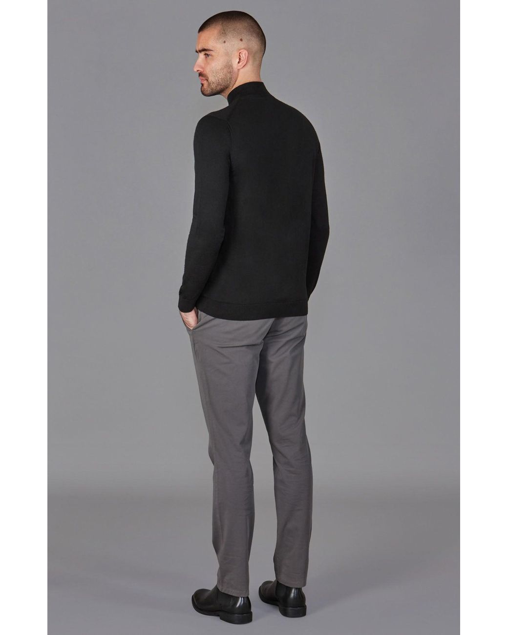 Paul James Knitwear Black Superfine Riccardo Merino Silk Mock Turtle Neck Jumper for men
