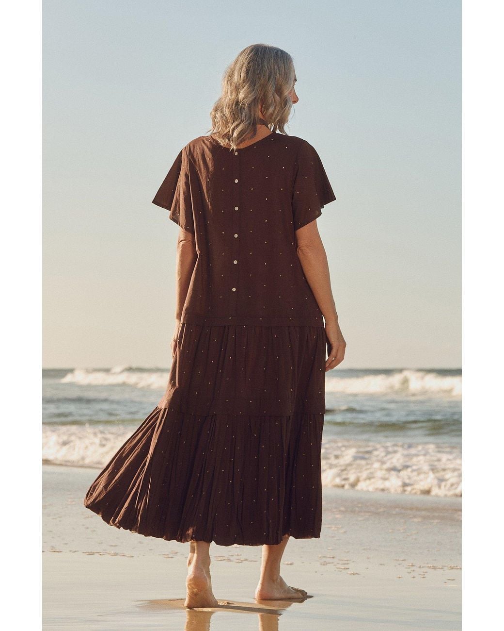 Adrift Clothing Brown Millie Reversible Flutter Sleeve Dress