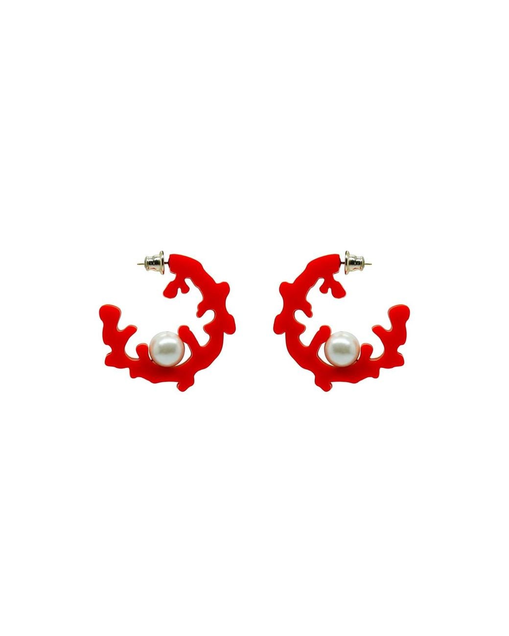 Gissa Bicalho Red Handmade Hoop Coral And Pearl S