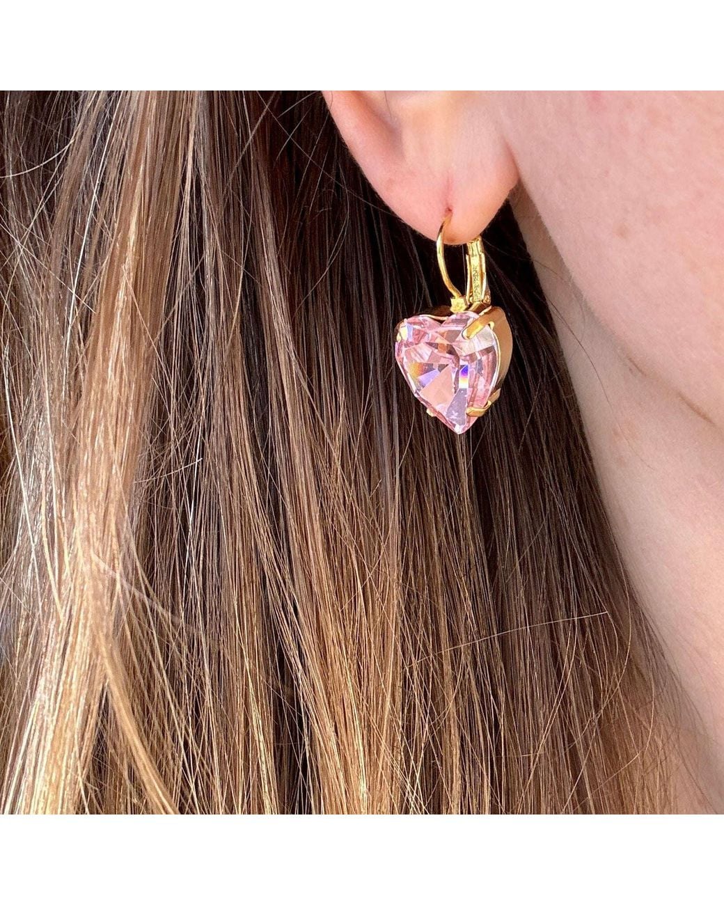 Laura Gray Metallic Small Crystal Heart Post Back Earrings