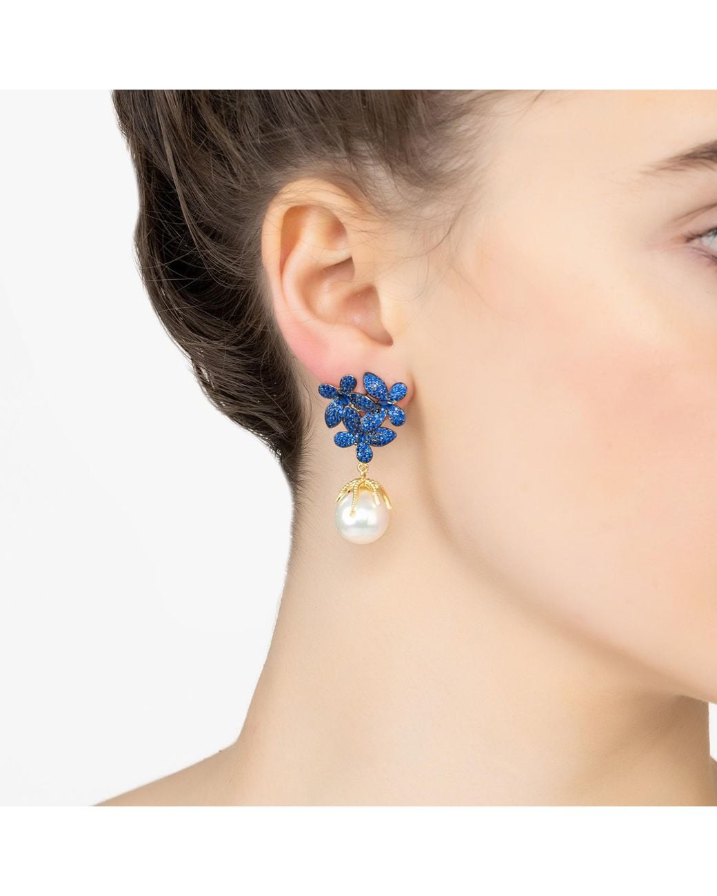 Latelita London Blue Flowers Pearl Earrings Sapphire