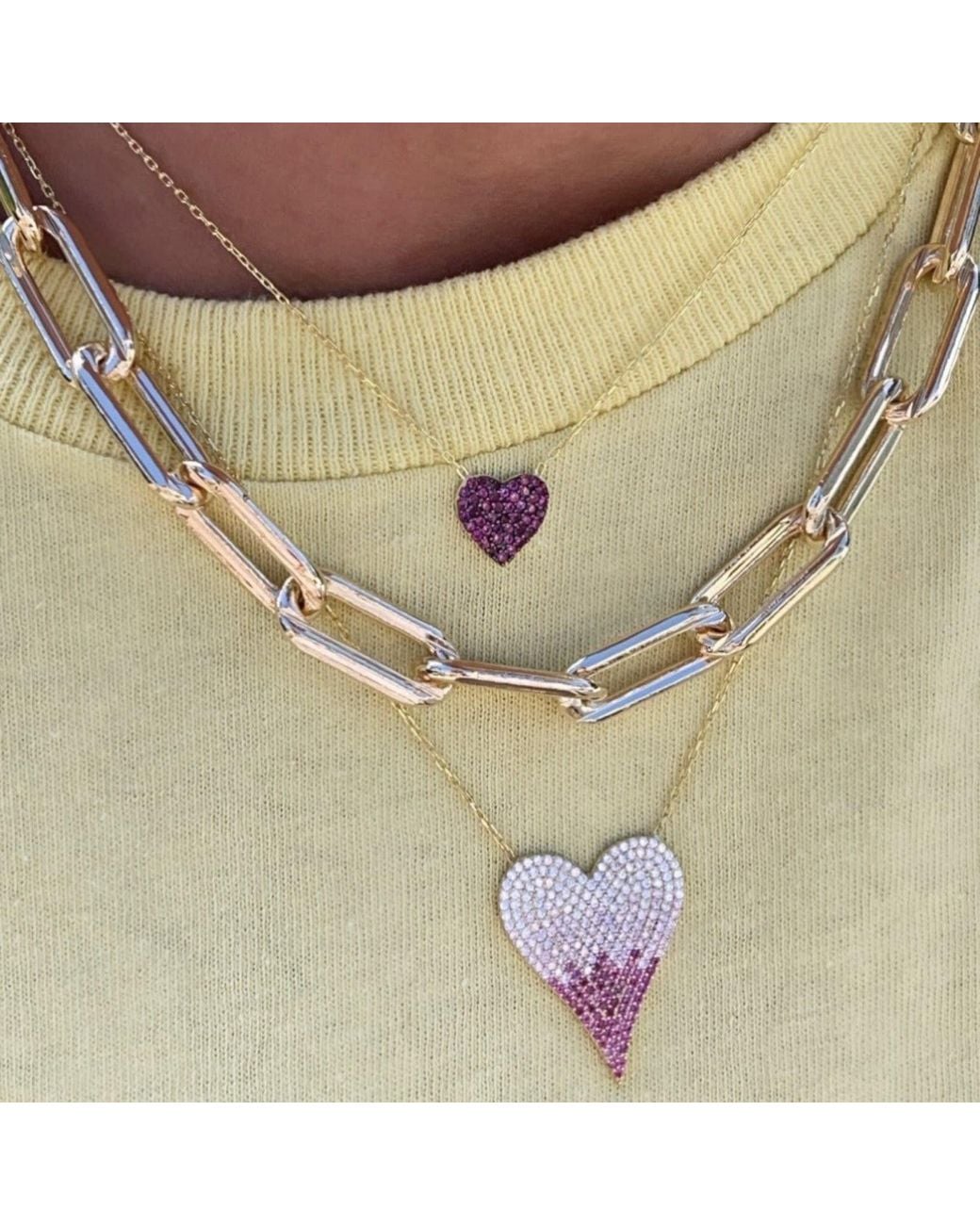 SHYMI Metallic Mini Pave Heart Necklace