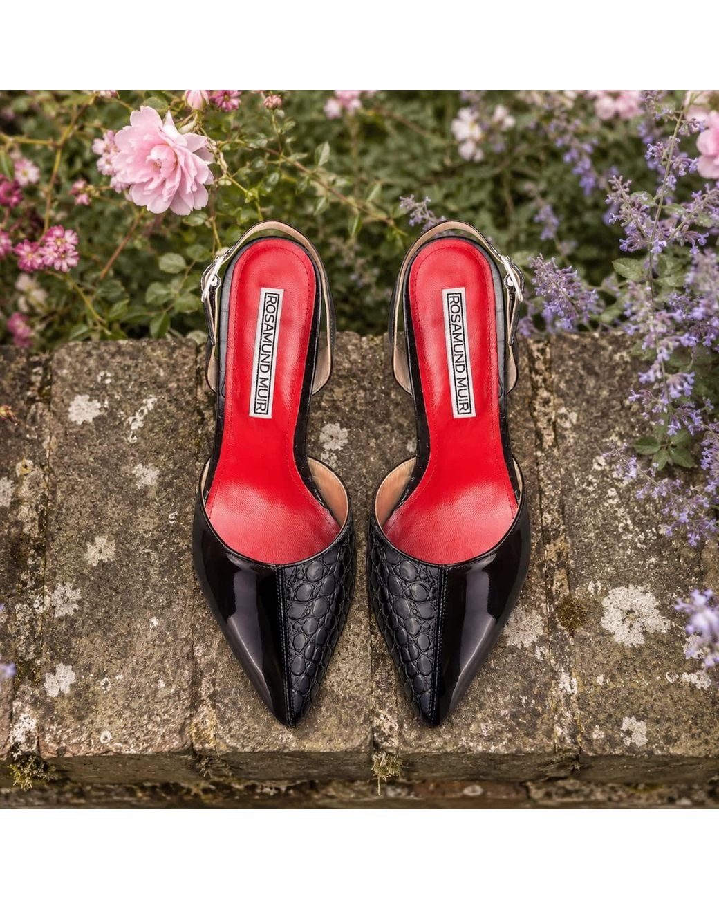 Rosamund Muir London Red Augusta Duo-Texture Slingback Heels