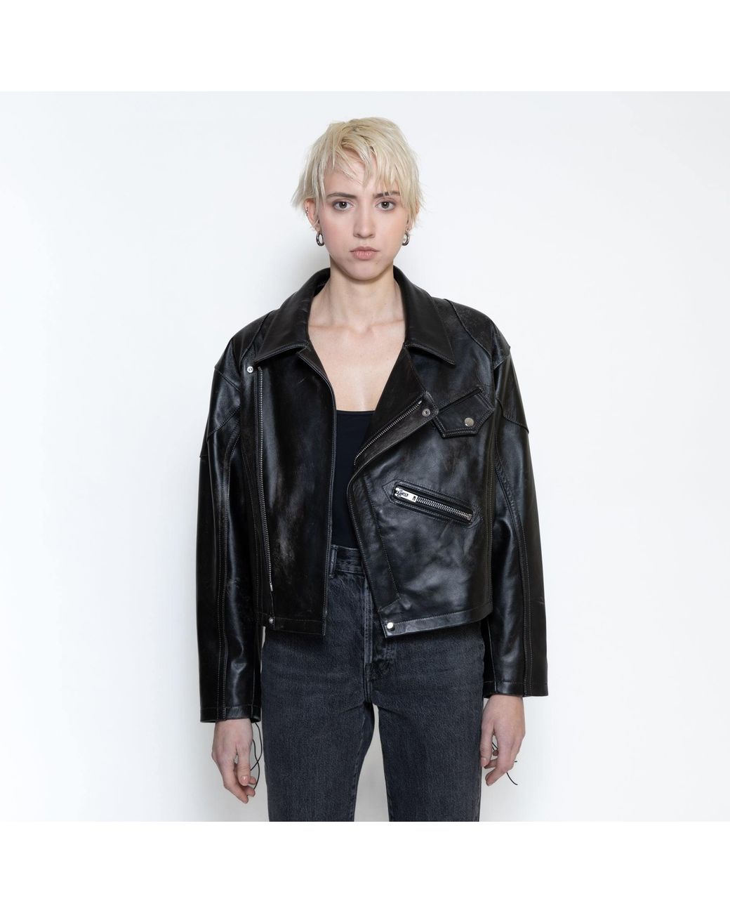 SVETA Milano Black Alanis Leather Biker Jacket
