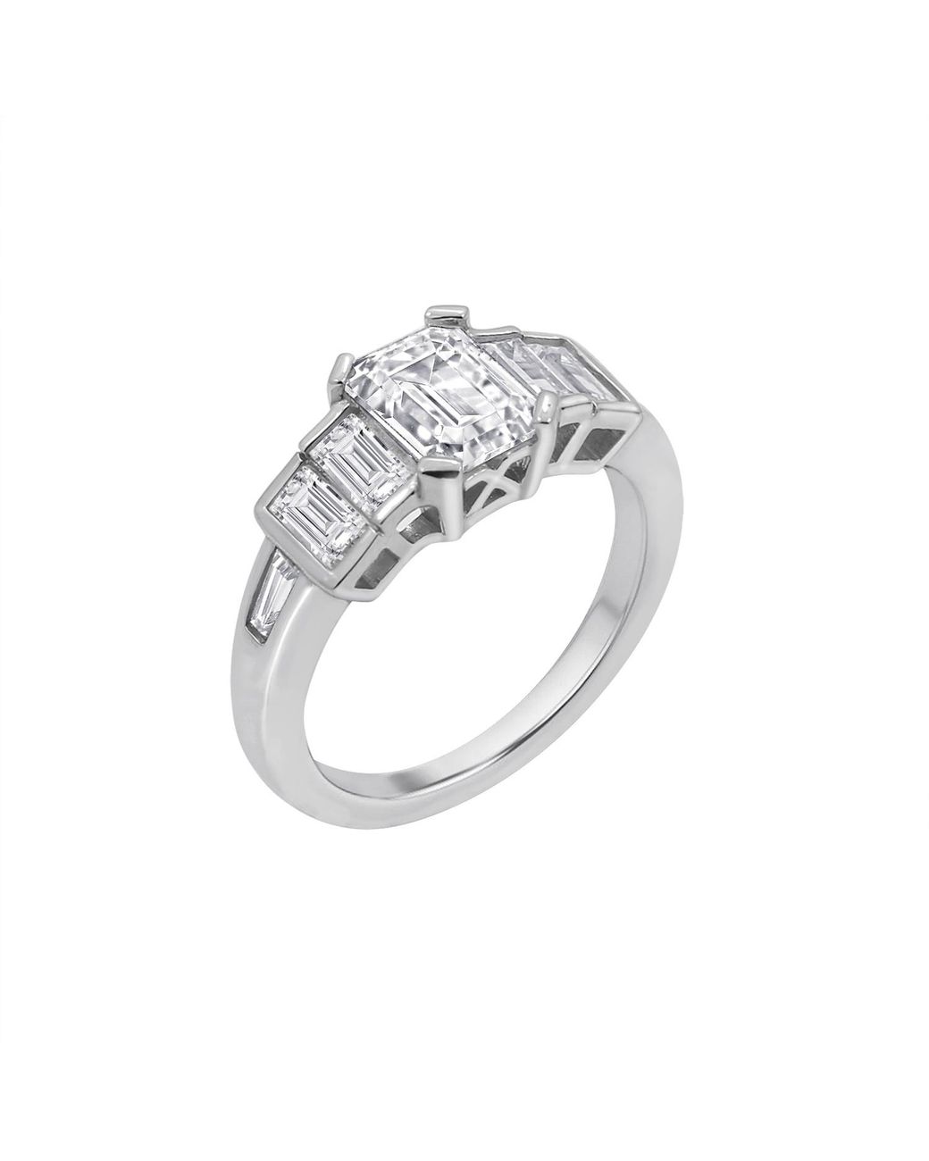Diamonbliss Metallic Tapered Emerald Cut Baguette Engagement Ring