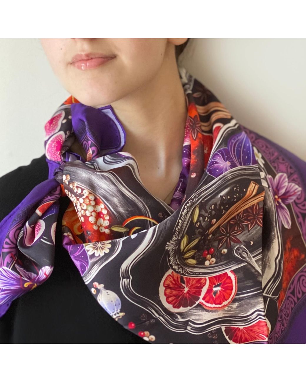 Silk&Soul Purple Square Silk Scarf Spices