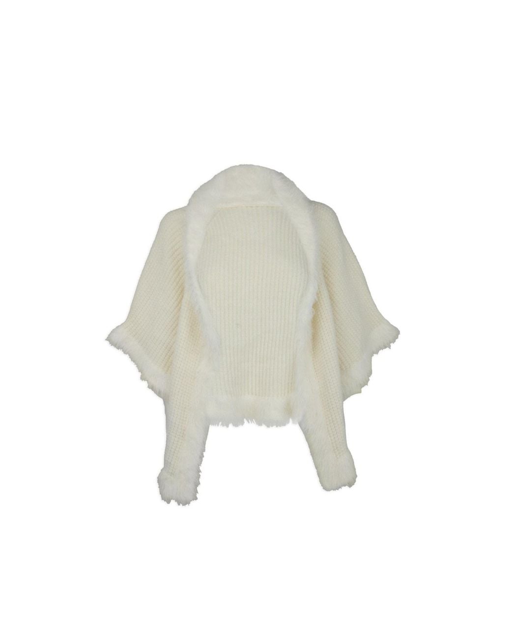 Saachi White Fur Trim Knit Open Cardigan