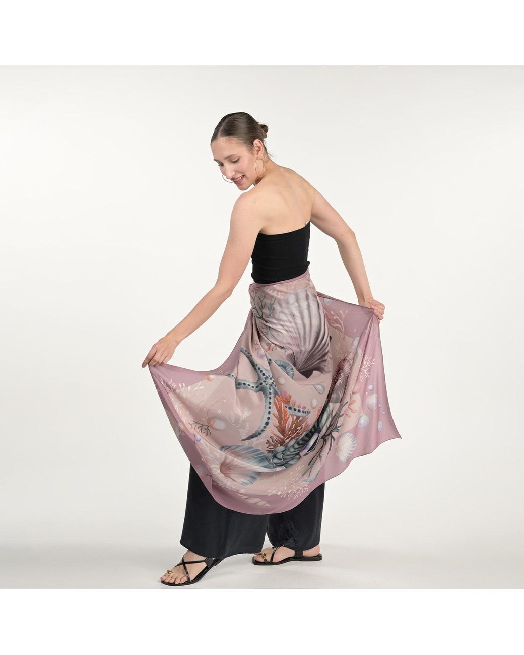 Silk&Soul Purple Shells And Pearls Scarf