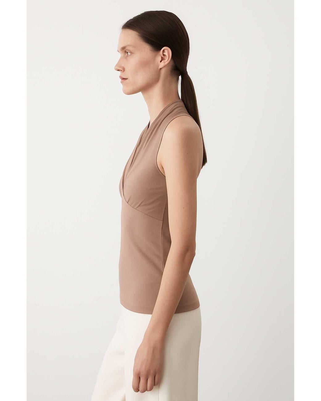Conquista Pink Draped Taupe Jersey Top