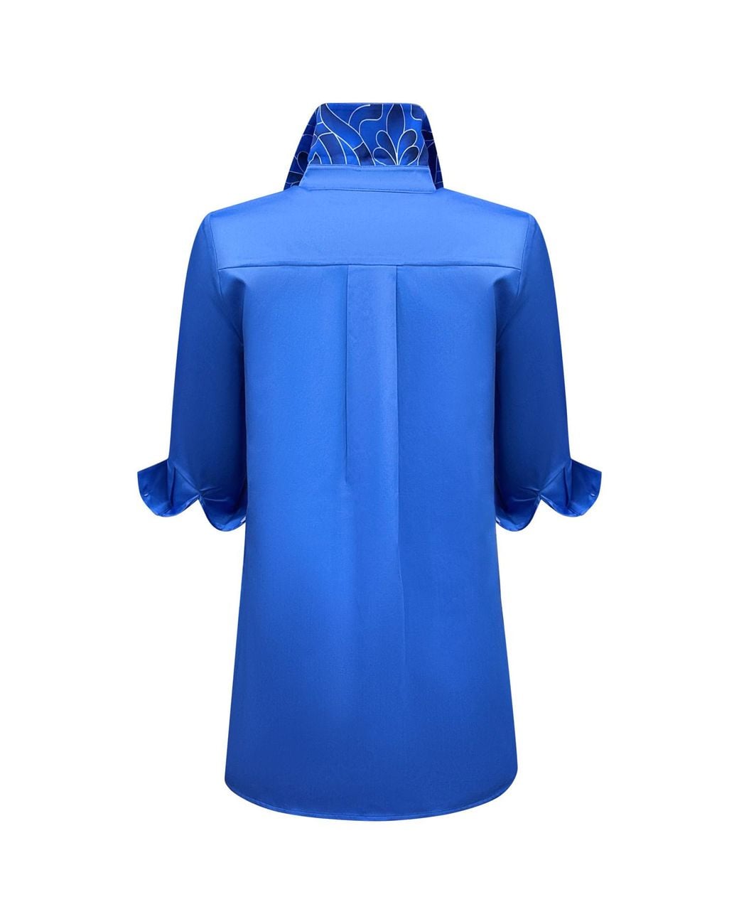 Perlavera Blue Cory Midnight Cotton Satin Three Quarter Sleeve Length Missy Fit Shirt