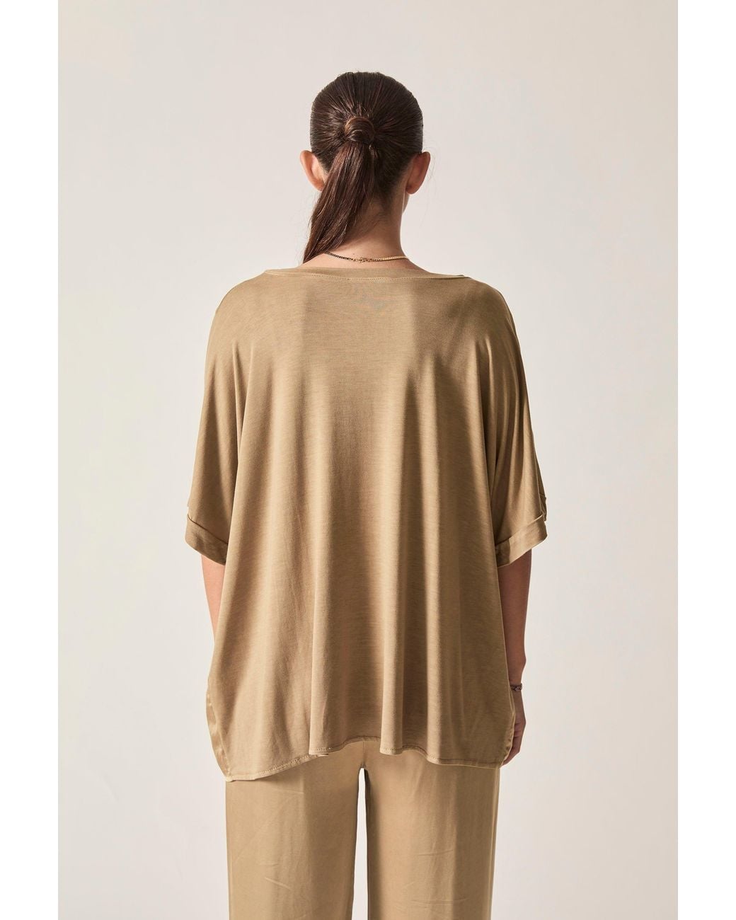 James Lakeland Natural Neutrals Camel Button Detail Relaxed Fit Top