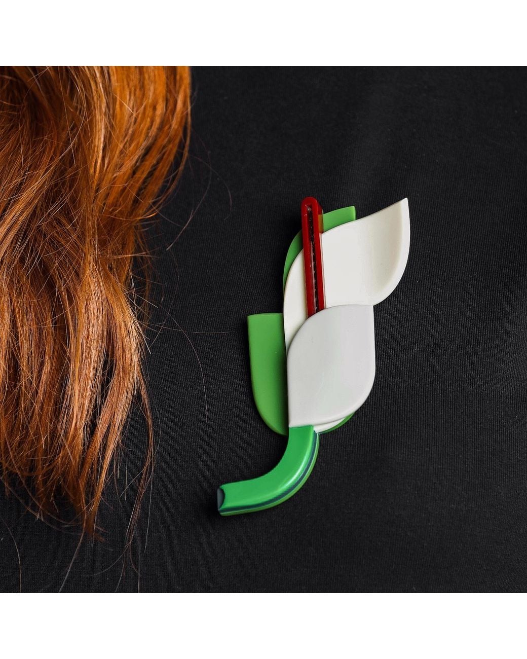 Gissa Bicalho Green Neutrals Handmade Acrylic Brooch Anthurium Vanilla
