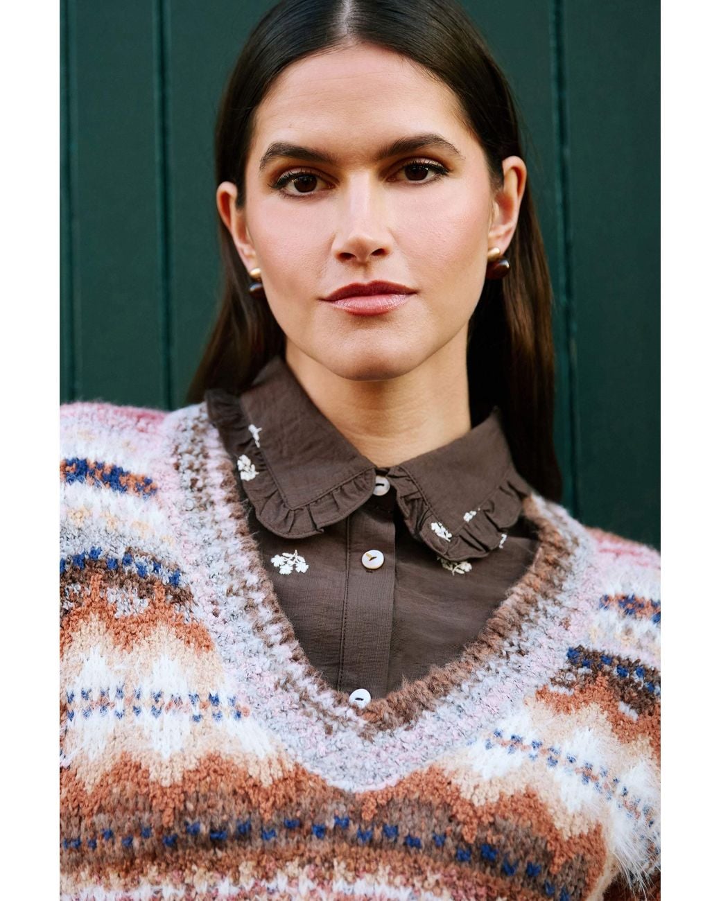 Yumi' Pink Multicolour Fairisle Relaxed Boucle Jumper