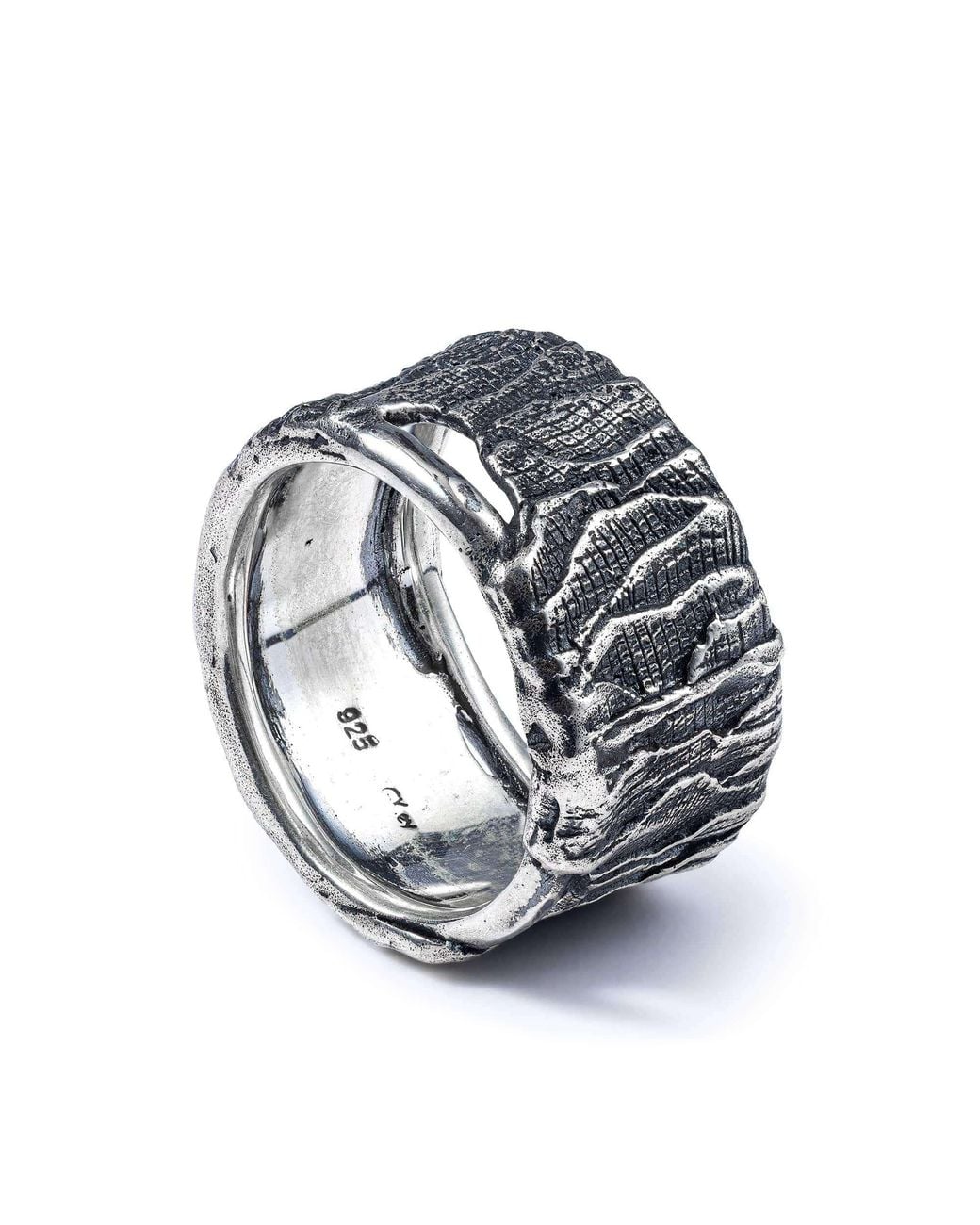 German Kabirski Metallic Veldt Oxidized Ring With Organic Wrinkled Texture for men