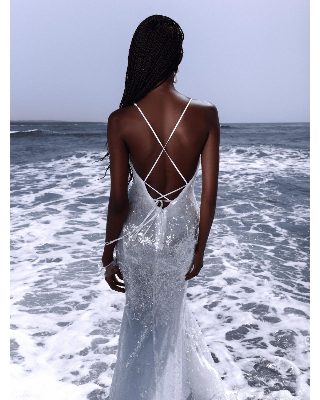 Miss Circle New York White Cameron Sequin Scoop Neck Mermaid Maxi Dress
