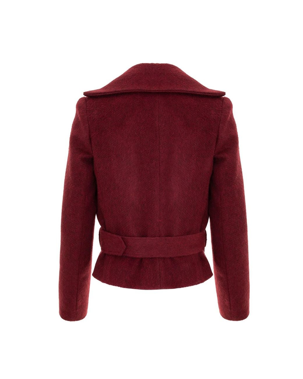 AVENUE No.29 Red Wool Double Breasted Wide Lapel Jacket With Belt