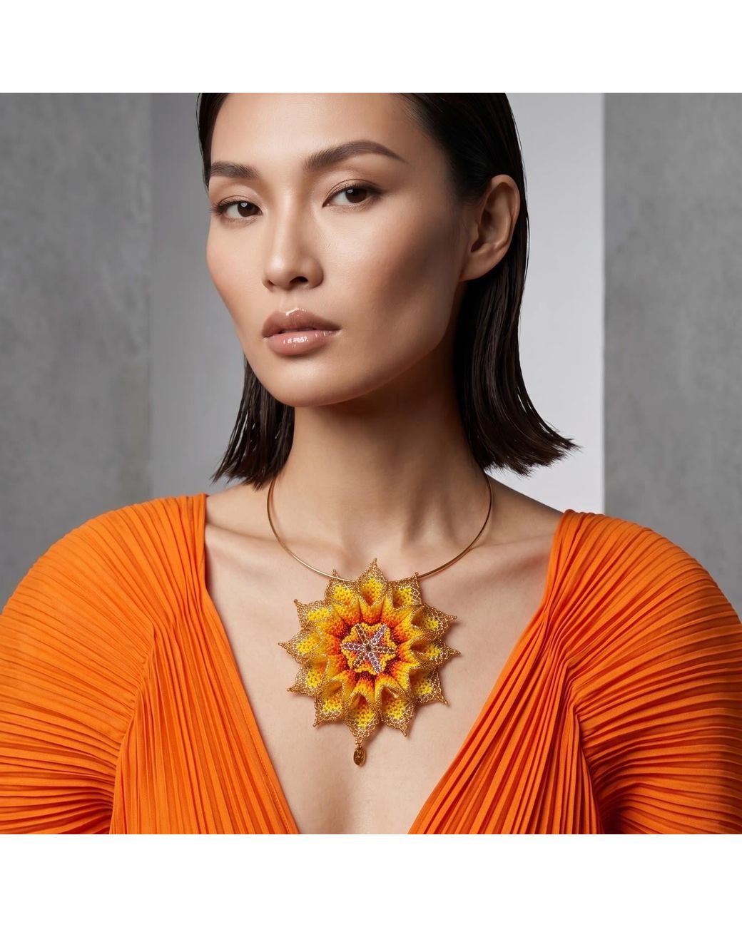Iliana Arrazola Multicolor Dahlia Flower Choker, And, Glass Beads, Beaded Jewelry