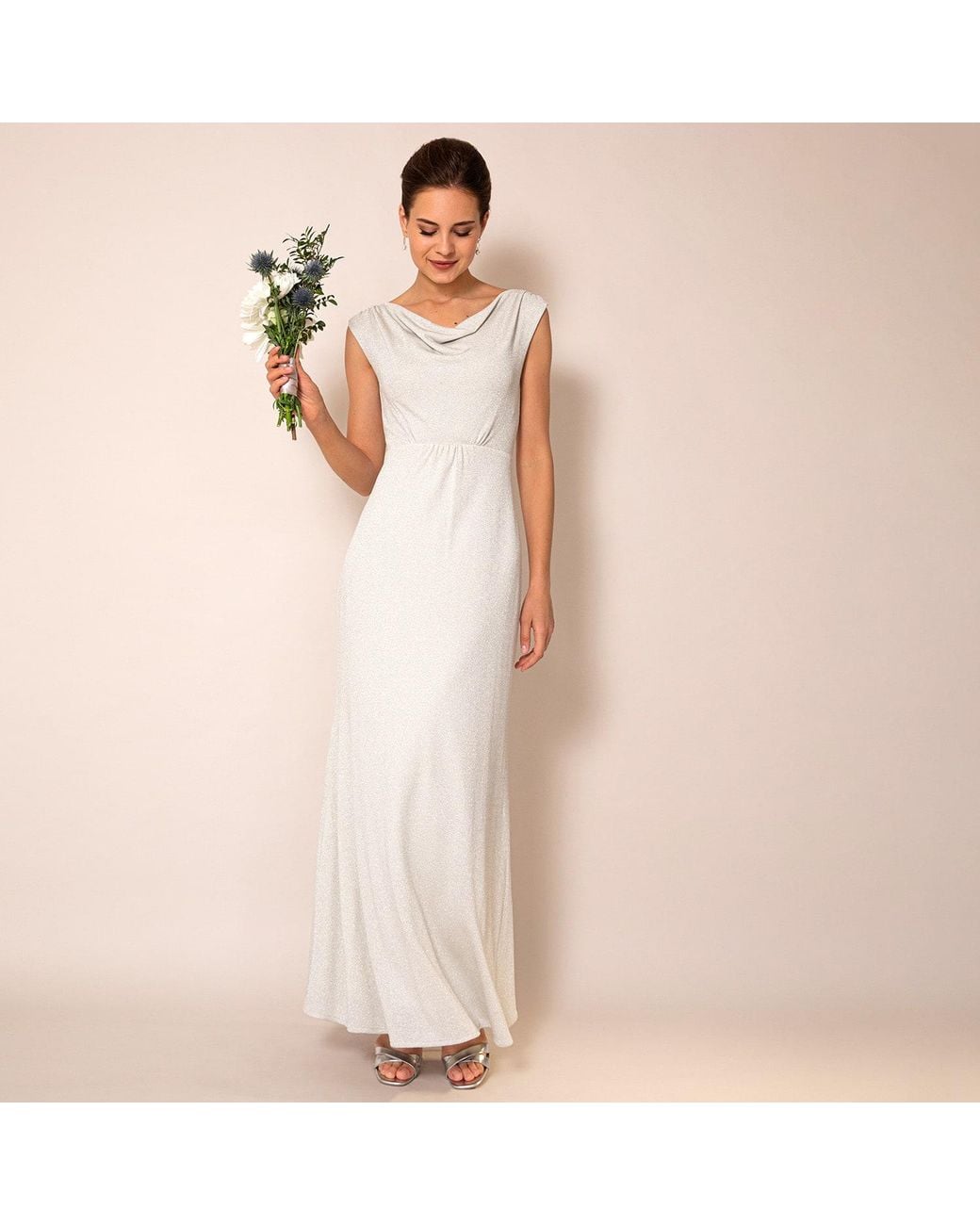 Alie Street London White Cruise Cowl Neck Maxi Dress Moonstone Shimmer
