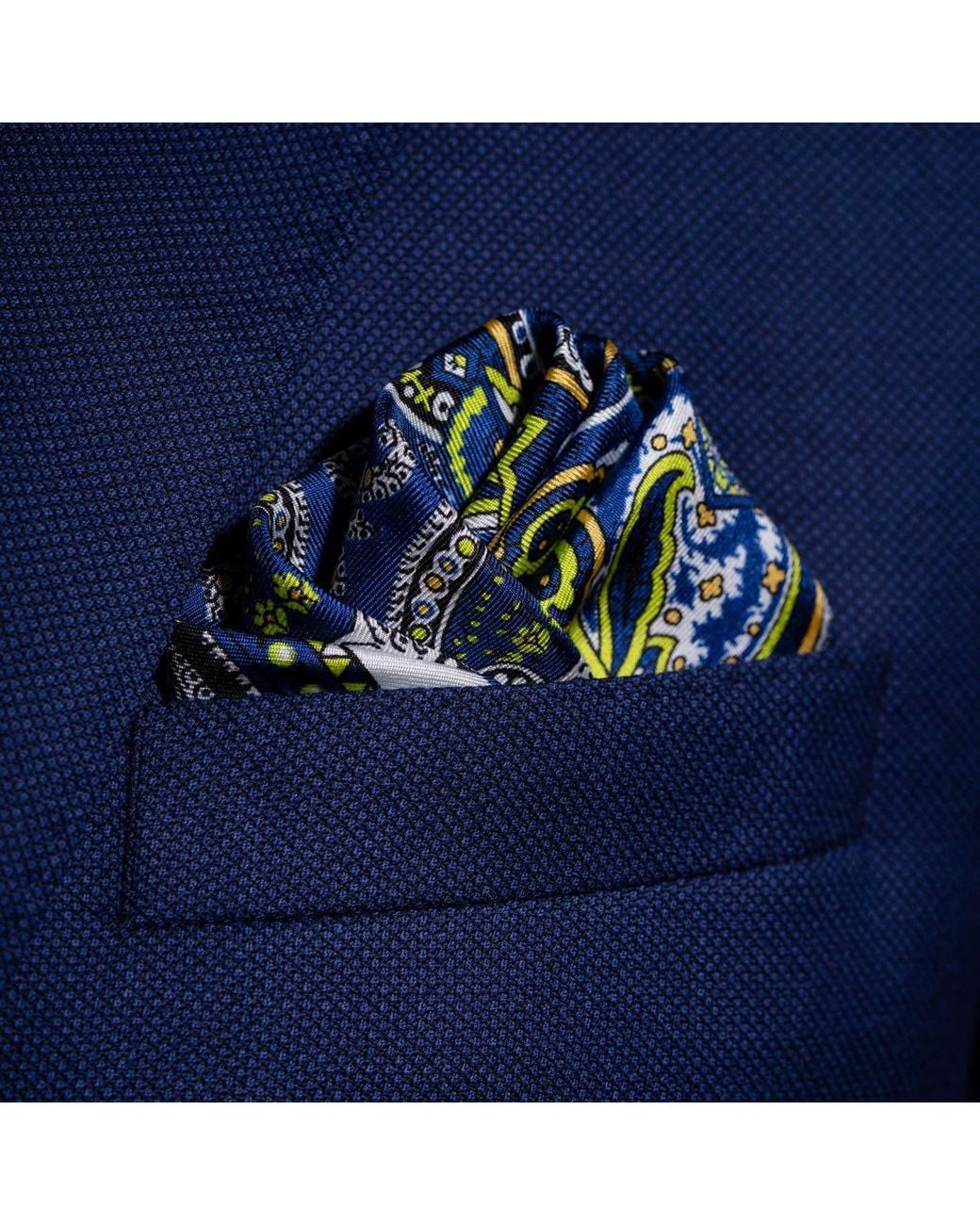 Otway & Orford Blue 'Labyrinth' Paisley Silk Pocket Square for men