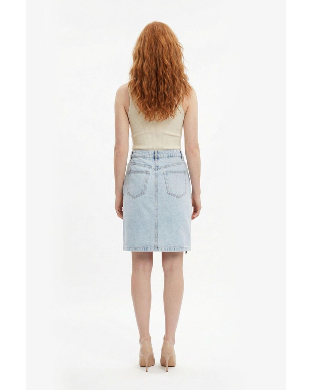 Gov Denim Blue Denim Pencil Skirt With Front Slit