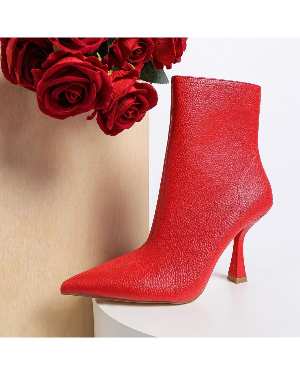 Rag & Co Red Farnak Pleather Spool Heel Boots