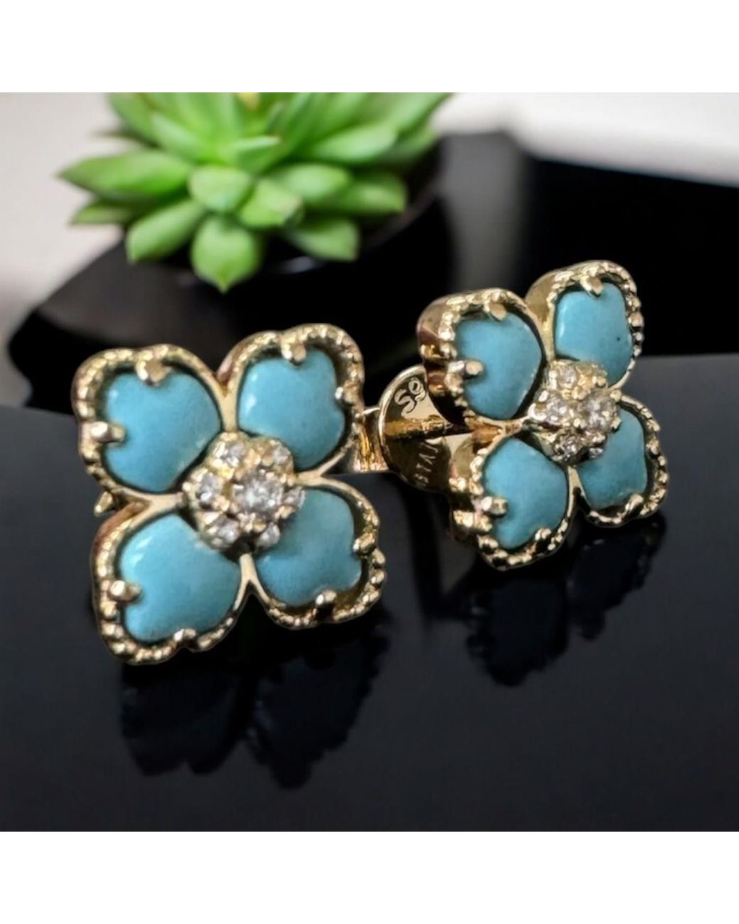 Latelita London Blue Flower Clover Stud Earrings