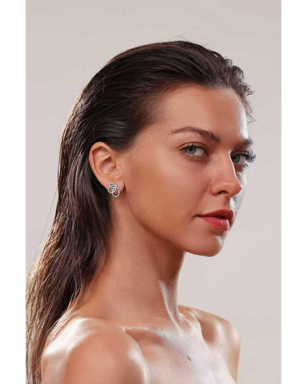 Lioness by Tf Metallic Marise Winged Studs Solid Sterling, Rhodium-Plated, Moissanite