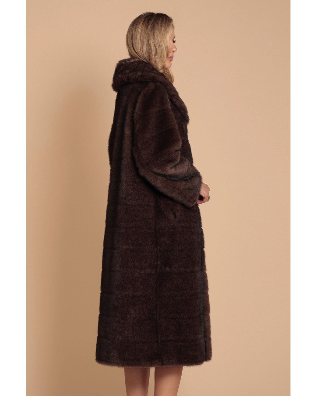 Santinni Brown Hollywood Full-Length Faux Fur Coat