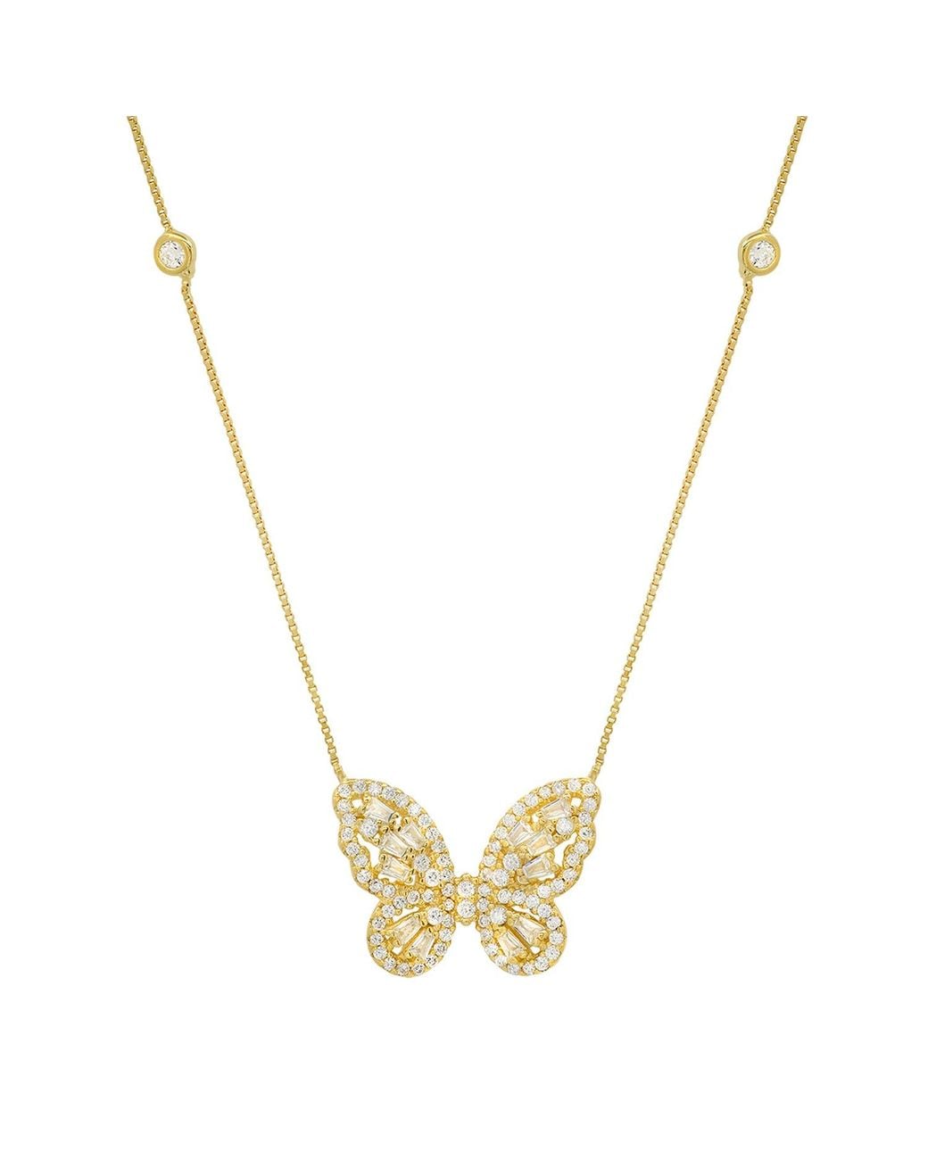 Kylie Harper Metallic Diamond Cz Baguette Butterfly Station Necklace